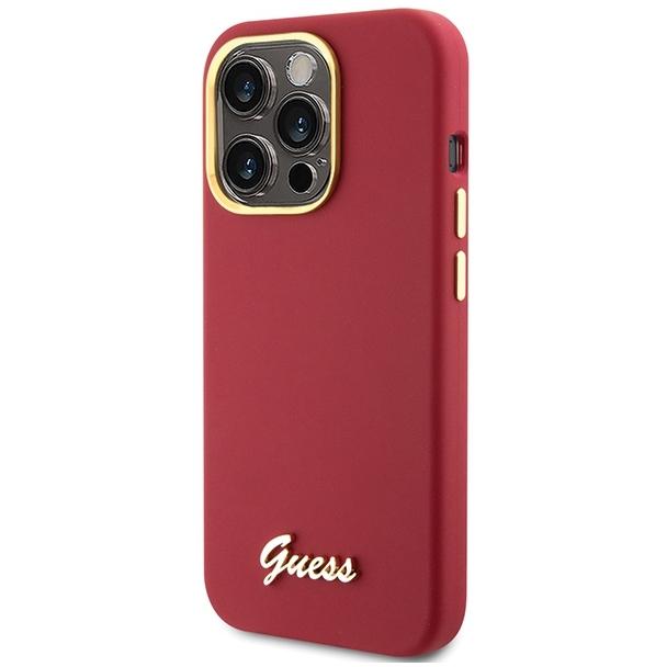 GUESS futerał do IPHONE 15 Pro GUHCP15LSMBSLM (Silicone Script Metal Logo & Frame) magenta