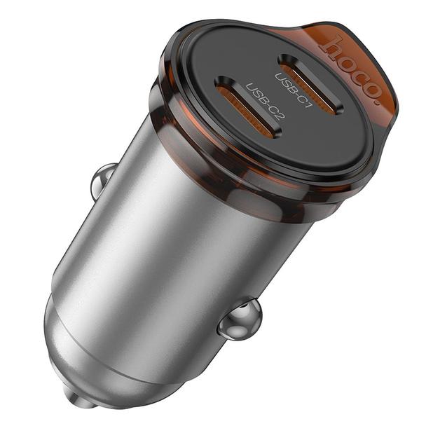 Ładowarka samochodowa Hoco 2 x USB C QC PD 45W NZ16B szara