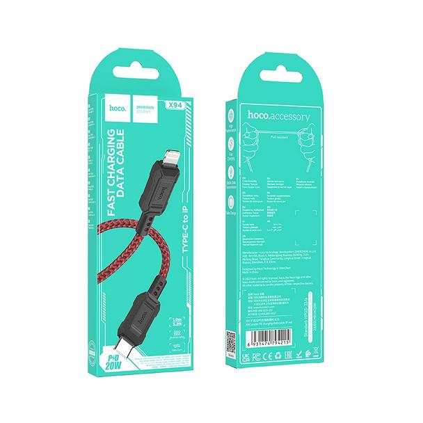 Kabel USB C do Lightning Hoco PD 2,4A 20W 1 m X94 czerwony