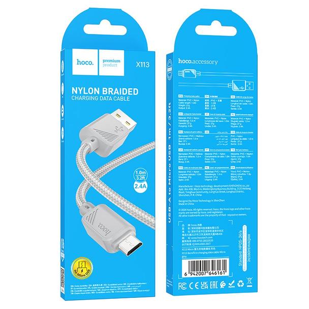 Kabel USB A do Micro USB Hoco 2,4A 1 m X113 szary