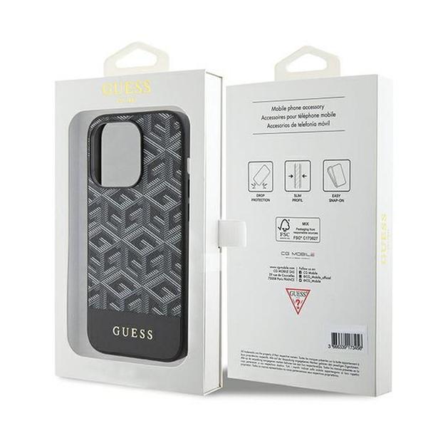 GUESS futerał do IPHONE 15 Pro kompatybilny z MagSafe GUHMP15LHGCFSEK (CUBE Stripes) czarny