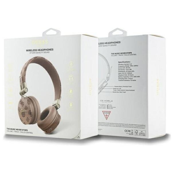 GUESS słuchawki bezprzewodowe bluetooth nagłowne ENC GUBH70EPOSMW (PU 4G Peony Script Round Shape) brązowe