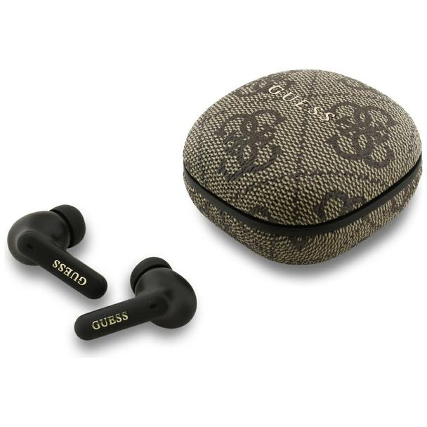 Słuchawki bezprzewodowe douszne Guess TWS ENC 4G Classic Metal Logo brązowe