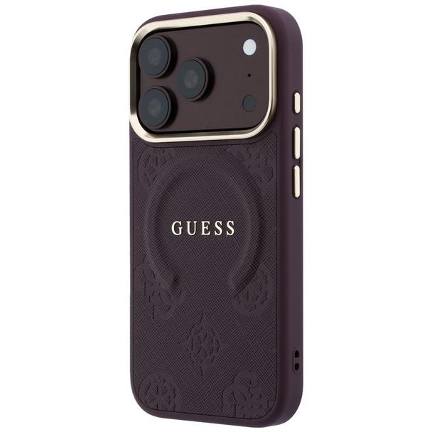 GUESS futerał do IPHONE 18 Pro/17 Pro kompatybilny z MagSafe (Saffiano Peony Ring) burgundowy