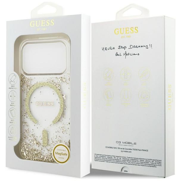 GUESS futerał do IPHONE 17 Pro kompatybilny z MagSafe GUHMP17LRGRGED (Resin Bottom Glitter) złoty