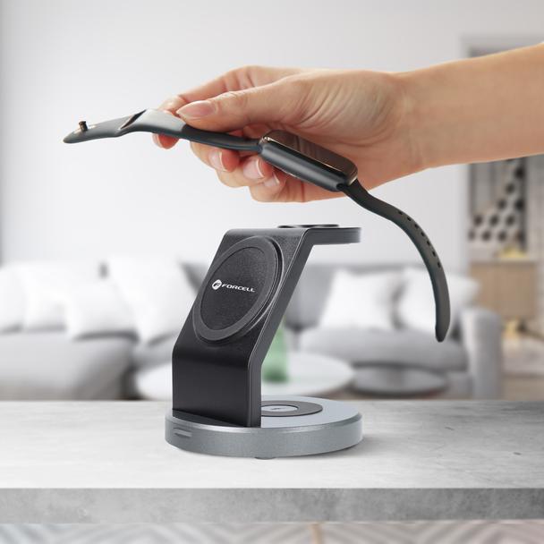 FORCELL ładowarka indukcyjna Qi 3w1 15W Solid Mag Charger kompatybilny z MagSafe czarna
