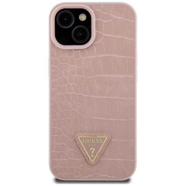 GUESS futerał do IPHONE 13 / 14 / 15 GUHCP15SPCRTHCP (Croco Triangle Metal Logo) różowy
