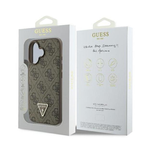 GUESS futerał do IPHONE 16 GUHCP16SP4TDPW (PU Leather 4G Triangle Strass) brązowy