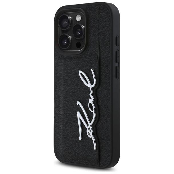 KARL LAGERFELD futerał do IPHONE 16 Pro KLHCP16LPGPVKSK (Grained PU Cardslot Metal Signature) czarny