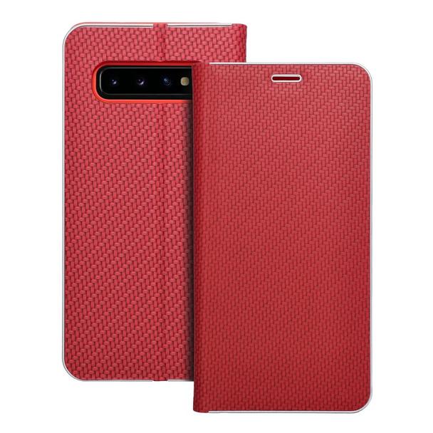 Etui z klapką na Samsung S10 Luna Book Carbon czerwone