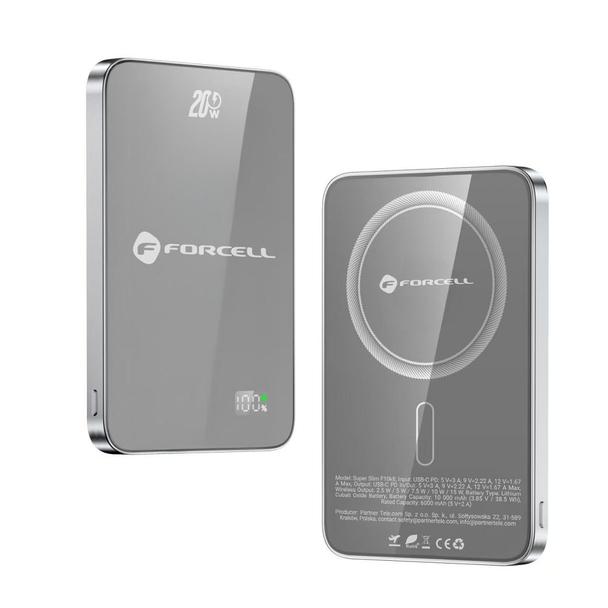 Powerbank zgodny z MagSafe Forcell F-Energy SuperSlim F5K8 QC4.0 PD3.0 15W 5000 mAh szary 0INT