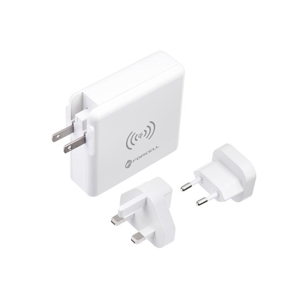 Wielofunkcyjna ładowarka Forcell F-Energy 4w1 2 x USB A + USB C 15W + power bank 8000mAh + ładowanie bezprzewodowe biała