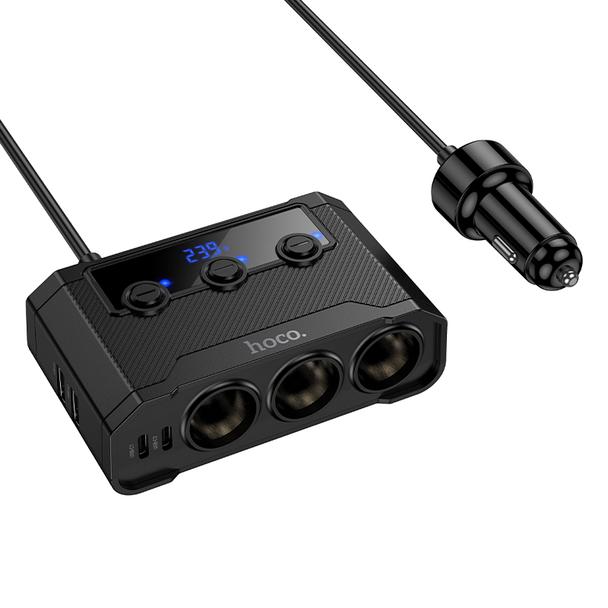 Ładowarka samochodowa Hoco z rozdzielaczem 2xUSB A + 2xUSB C + 3 port zapalniczki QC3.0 PD 240W Z64 czarna