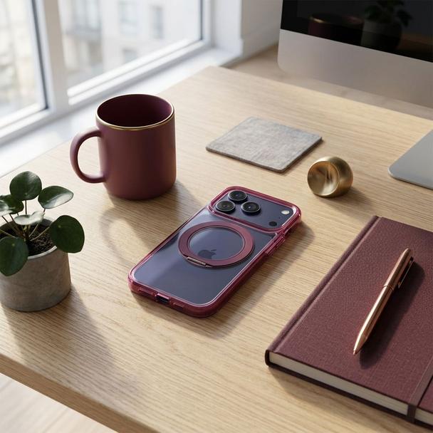 Etui na iPhone 18 Pro / 17 Pro Frame Circle Stand zgodne z MagSafe burgundowy