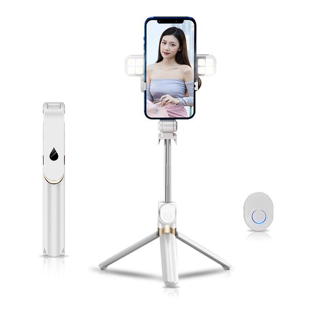 Uchwyt selfie z pilotem bezprzewodowym tripod z LED SSTR-20 biały