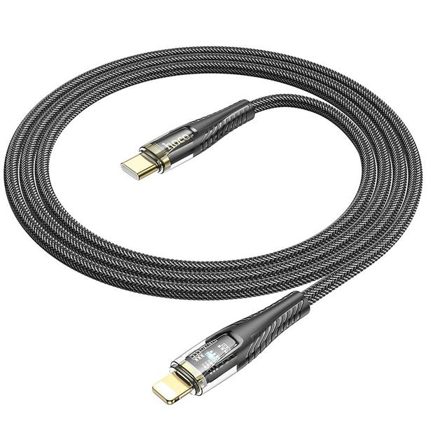 Kabel USB C do Lightning Hoco PD 27W 1,2 m U121 czarny transparentny