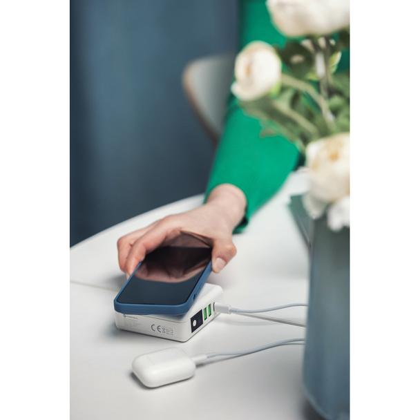 Wielofunkcyjna ładowarka Forcell F-Energy 4w1 2 x USB A + USB C 15W + power bank 8000mAh + ładowanie bezprzewodowe biała