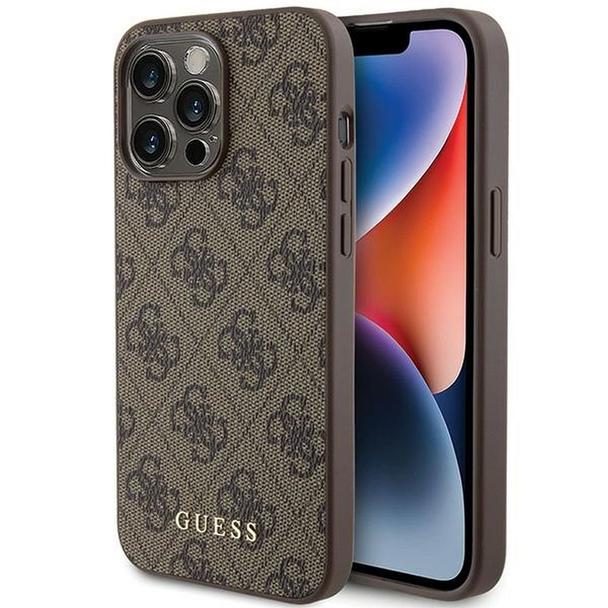 GUESS futerał do IPHONE 15 Pro Max GUHCP15XG4GFBR (4G Metal Logo) brązowy