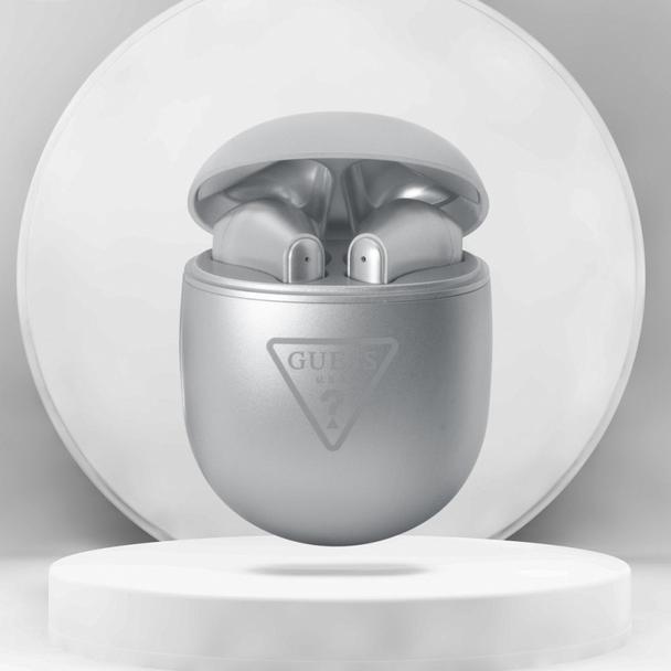 GUESS słuchawki bezprzewodowe bluetooth TWS + stacja dokująca GUTWST82TRS (Triangle Logo) srebrne
