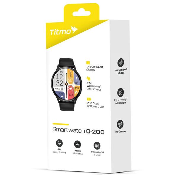 Smartwatch TITMO O-200 (GPS, AMOLED, bluetooth call, pasek silikonowy) czarny 0INT