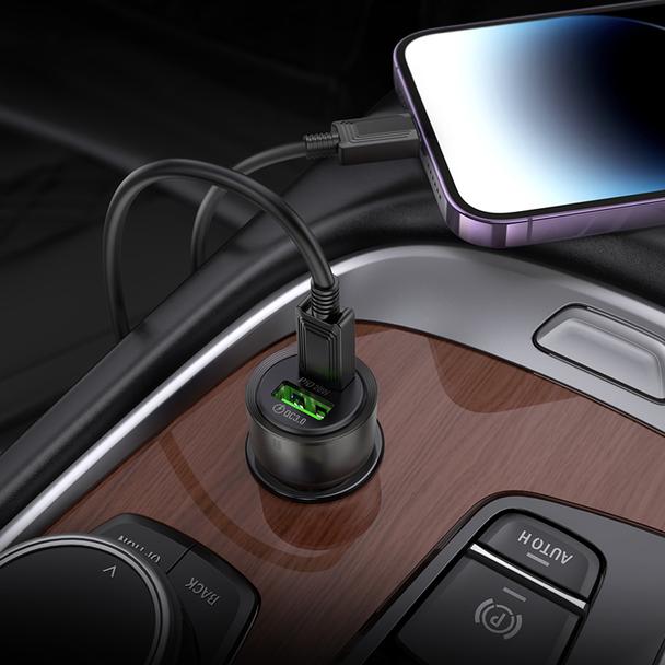Ładowarka samochodowa Hoco USB A + USB C QC PD 38W Z52 transparentny czarny
