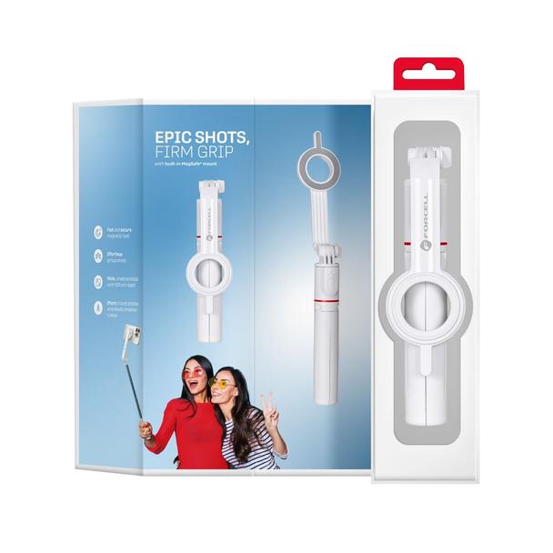 Selfie stick Forcell F-Grip MagSelfie S100M zgodny z MagSafe z pilotem bezprzewodowym biały 0INT