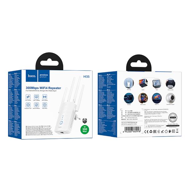 Wzmacniacz sieci bezprzewodowej WiFi 4 300 Mbp/s 230V Hoco HI35 biały