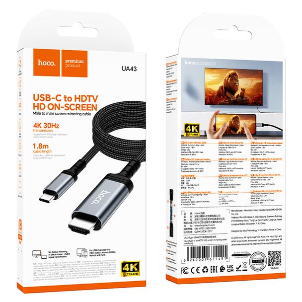 Kabel USB C do HDMI Hoco 4K 30Hz 2 m UA43 stalowy szary