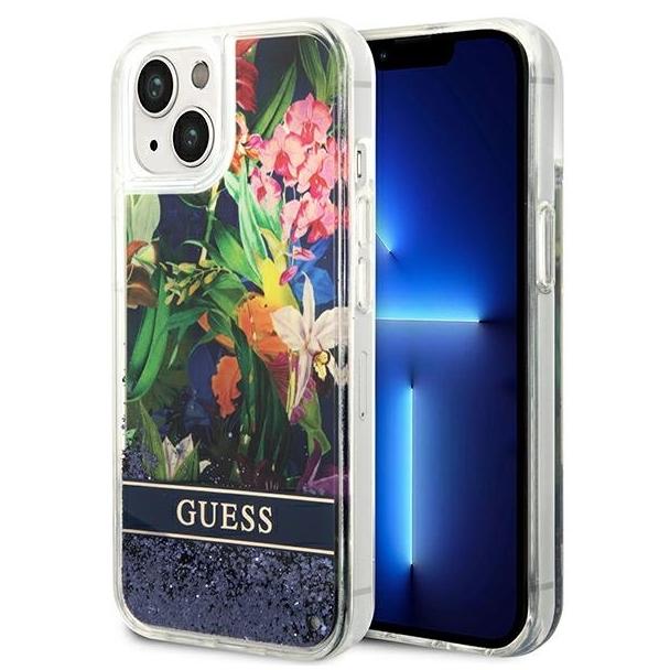 GUESS futerał do IPHONE 13 / 14 / 15 GUHCP14SLFLSB (Flower Liquid Glitter) niebieski