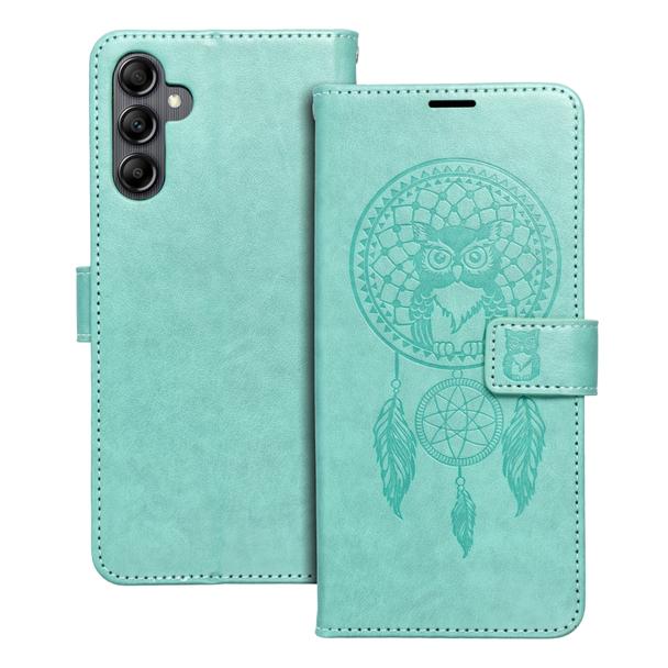 Etui z klapką na Samsung A14 4G / A14 5G Mezzo Book łapacz snów zielone