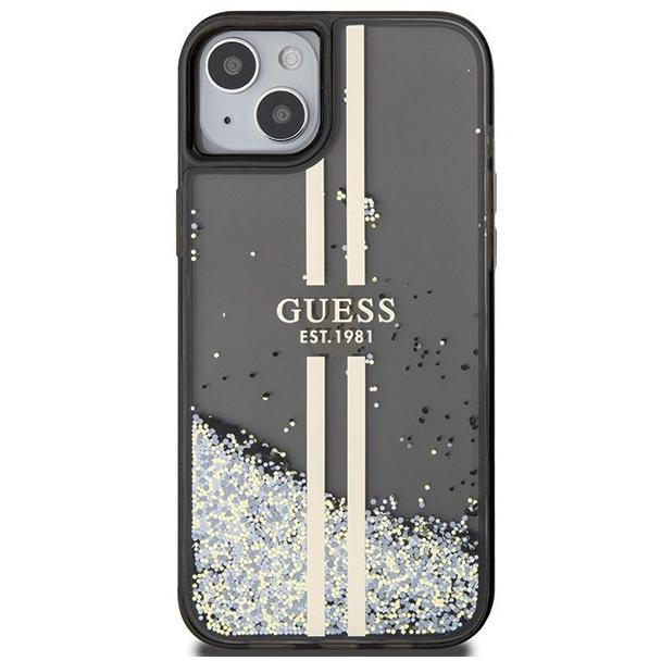 GUESS futerał do IPHONE 15 GUHCP15SLFCSEGK (Liquid Glitter Gold Stripes) czarny