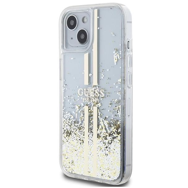 GUESS futerał do IPHONE 15 GUHCP15SLFCSEGT (Liquid Glitter Gold Stripes) transparentny