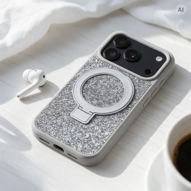 Etui na iPhone 18 Pro / 17 Pro Quartz Circle Stand Mag Cover srebrne