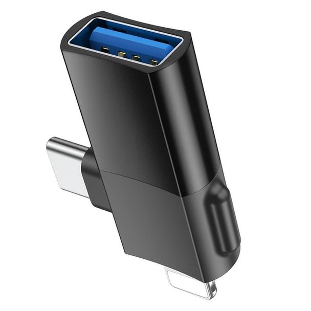 Adapter OTG 2w1 USB C / Lightning do USB A Hoco UA17 czarny