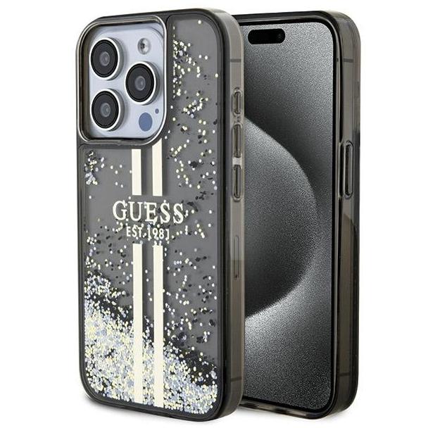 GUESS futerał do IPHONE 15 Pro Max GUHCP15XLFCSEGK (Liquid Glitter Gold Stripes) czarny