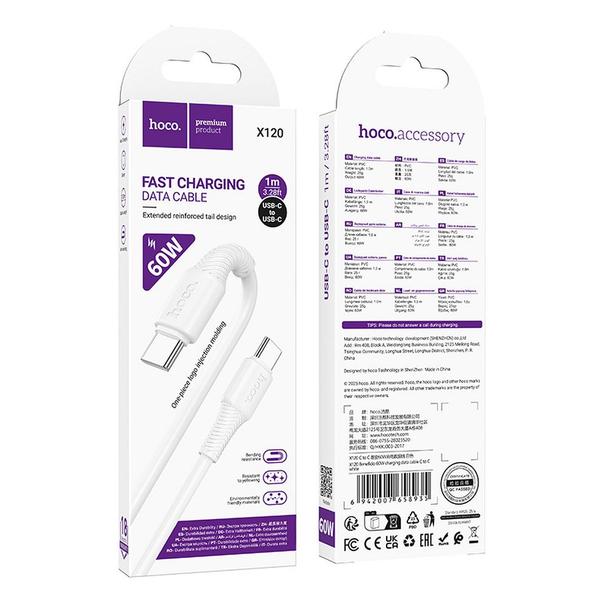 Kabel USB C do USB C Hoco 3A 60W 1 m X120 biały