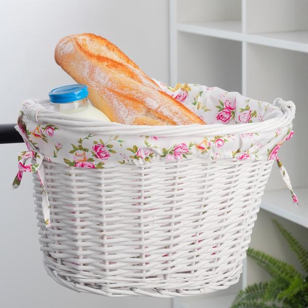 Koszrowerowy  z wikliny  z materiałową wyściółką FSBKT-037-1 biały