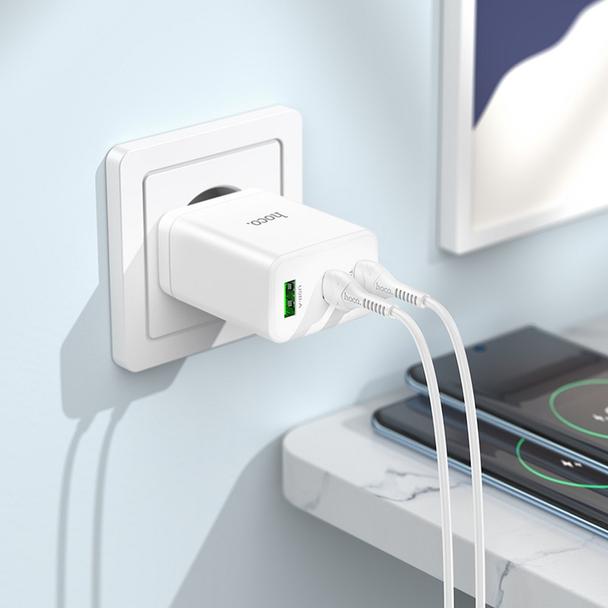 Ładowarka sieciowa do telefonu Hoco 2 x USB C + USB A QC3.0 PD 3A 35W N33 biała