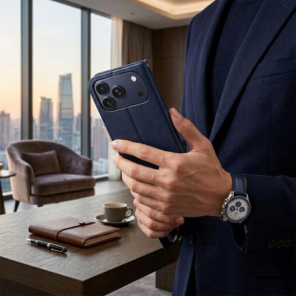 Etui z klapką na iPhone 17 PRO Split Book granatowo-kremowe