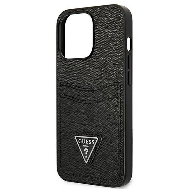GUESS futerał do IPHONE 13 Pro GUHCP13LPSATPK (Saffiano Double Card Triangle) czarny