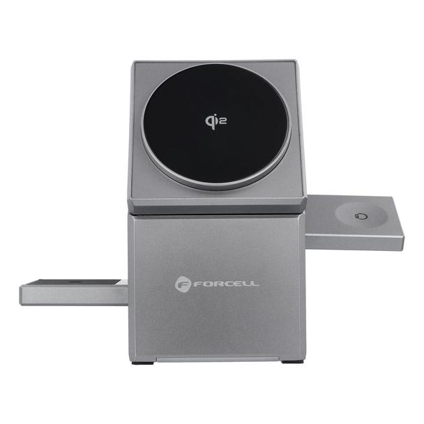 Ładowarka indukcyjna Forcell F-Energy 3w1 Rotation Cube Qi2 zgodna z MagSafe (F-06) srebrna 0INT