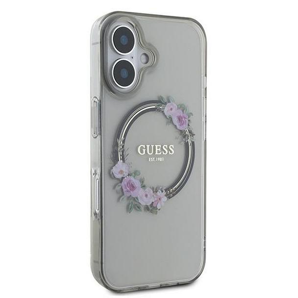 GUESS futerał do IPHONE 16 kompatybilny z MagSafe GUHMP16SHFWFCK (IML Flowers Wreath) czarny