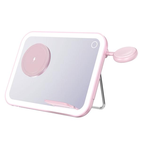 Forcell F-ENERGY Mag Mirror 3 in 1 15W ładowarka indukcyjna z kompatybilna z MagSafe / Apple Watch / Samsung Watch / Airpods różowa