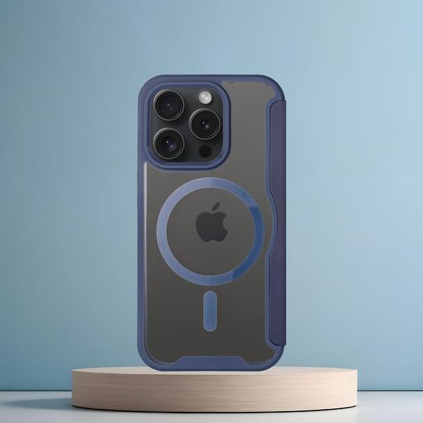 Etui z klapką na iPhone 15 PRO Smart Mag zgodne z MagSafe niebieskie