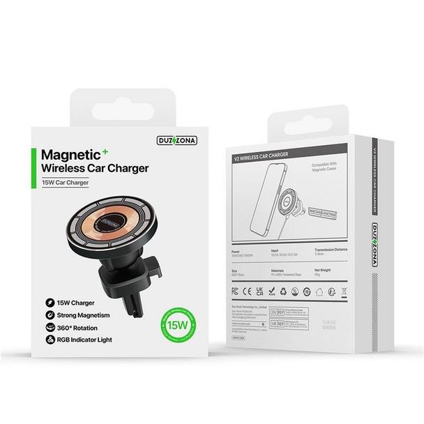 DUZZONA V2 - uchwyt samochodowy indukcyjny do kratki kompatybilny z MagSafe 15W czarny