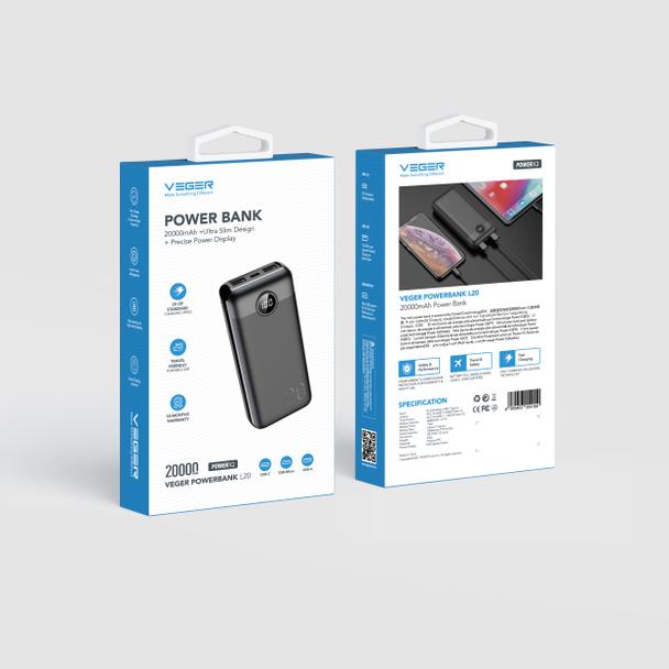 Powerbank Veger L20S (VP2039PD / W2039PD) PD QC3.0 2A 20000 mAh czarny 0INT