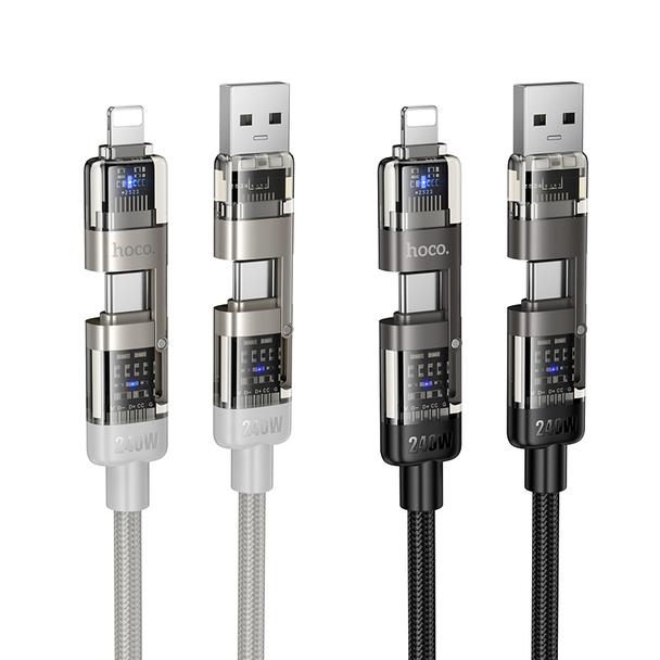 Kabel 4w1 USB A/C do USB C/Lightning Hoco 240W 1,2 m U151 czarny