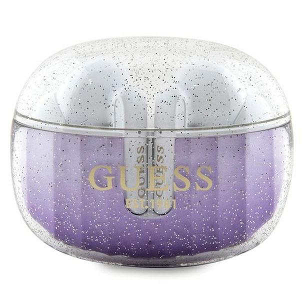 GUESS słuchawki bezprzewodowe bluetooth TWS + stacja dokująca GUTWSHDGKEEU (Glitter gradient) fioletowe