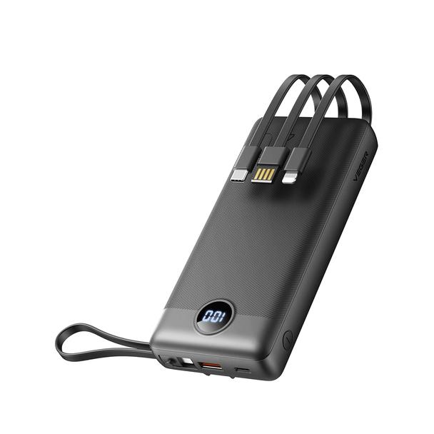 Powerbank Veger C20 (W2047 / W2059) 20000 mAh z wbudowanymi kablami Micro USB / Typ C / Lightning czarny