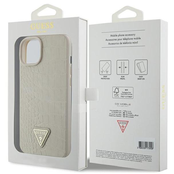 GUESS futerał do IPHONE 13 / 14 / 15 GUHCP15SPCRTHCD (Croco Triangle Metal Logo) złoty